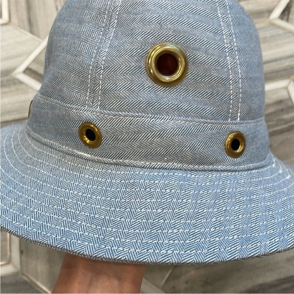 CLARE V Light Denim Bucket Hat XS Small Light Blue Herringbone Grommet Women NEW main image 10